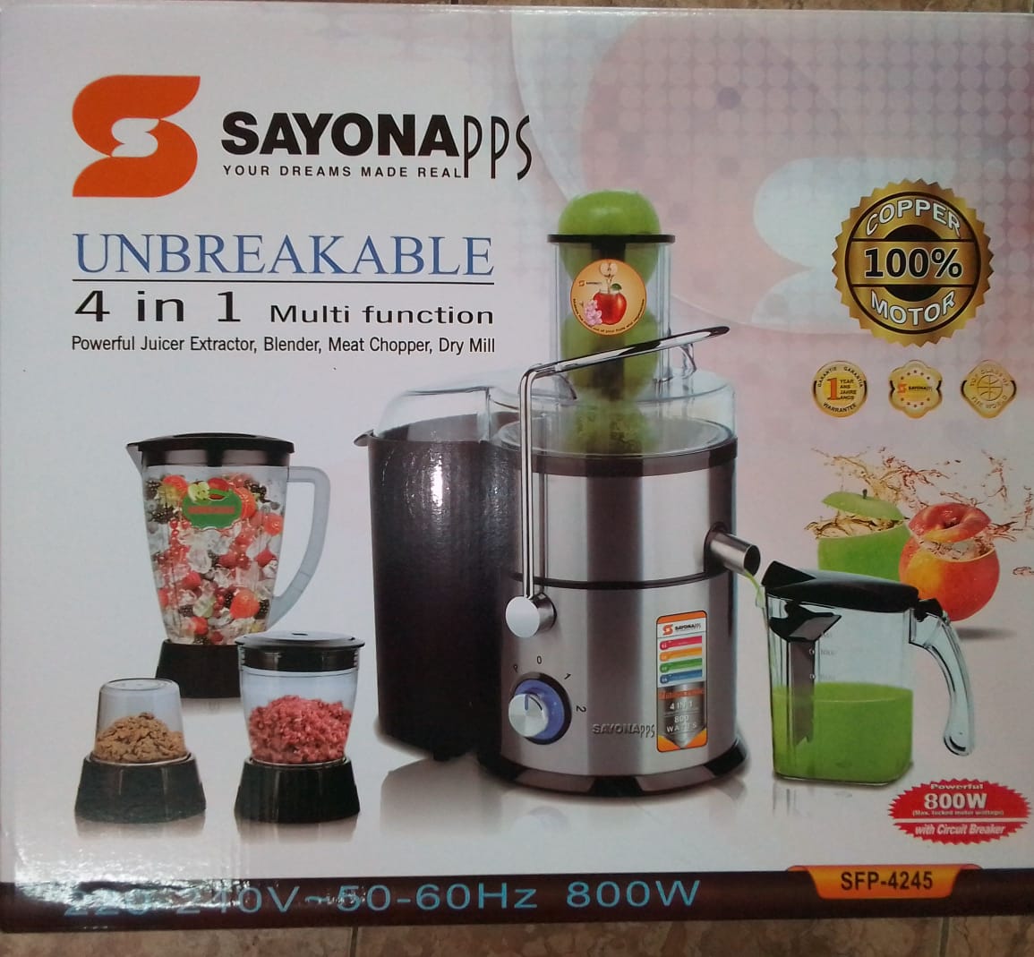 IMG-20210729-WA0002.jpg Sayona 4 in 1 Blender/Juicer/Chop/Grind&Mince Extractor 800W (SFP-4245) - Image 1